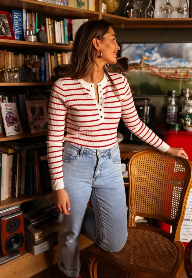 Easy Clothes Ecru And Red Striped Volver Sweater Women039s Clothing Sweaters Easy Clothes Ecru And Red Striped Volver Sweater Women039s Clothing Sweaters