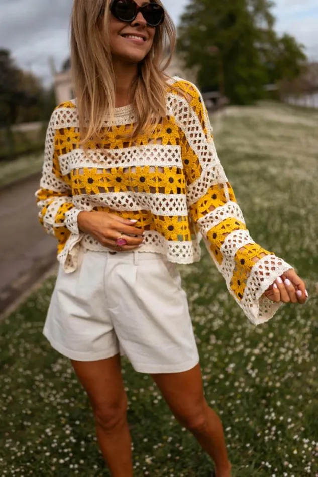 Easy Clothes Ecru And Yellow Crochet Taylor Blouse Women039s Clothing Blouses