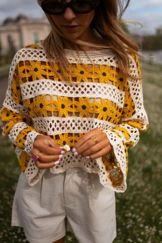 Easy Clothes Ecru And Yellow Crochet Taylor Blouse Women039s Clothing Blouses