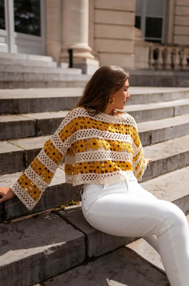 Easy Clothes Ecru And Yellow Crochet Taylor Blouse Women039s Clothing Blouses