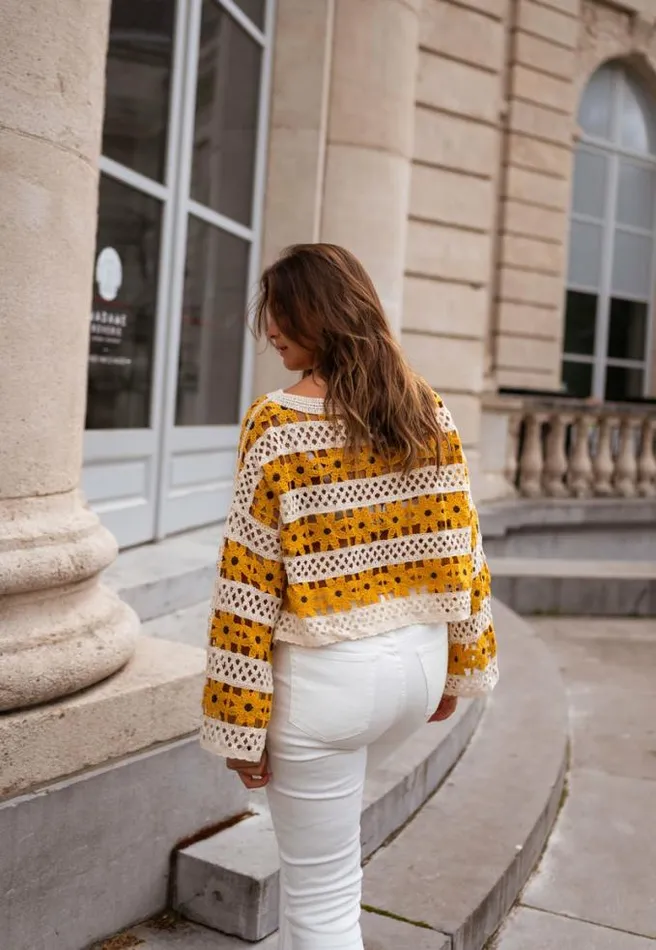 Easy Clothes Ecru And Yellow Crochet Taylor Blouse Women039s Clothing Blouses