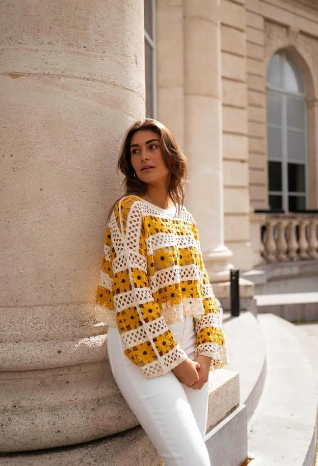 Easy Clothes Ecru And Yellow Crochet Taylor Blouse Women039s Clothing Blouses