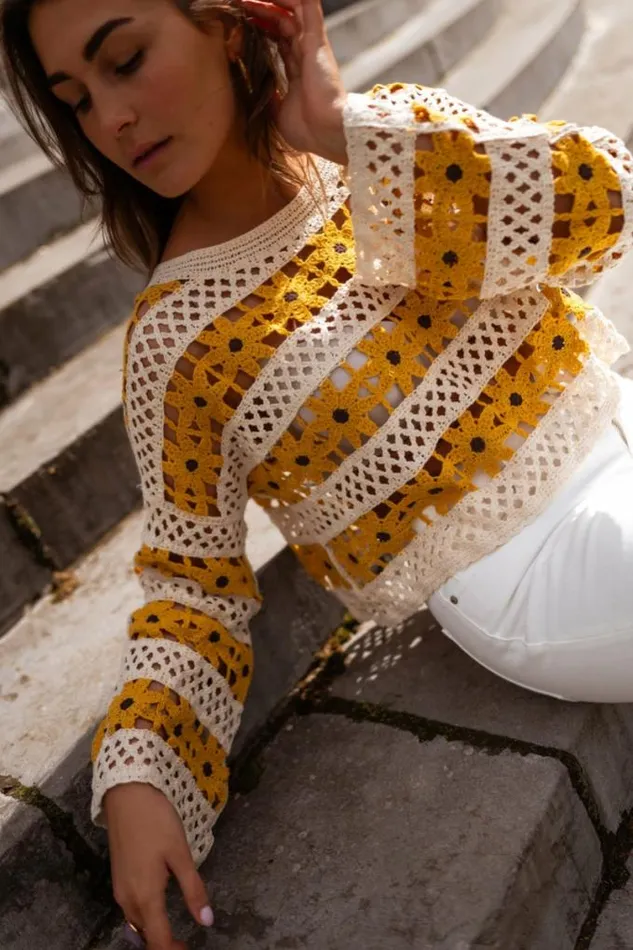 Easy Clothes Ecru And Yellow Crochet Taylor Blouse Women039s Clothing Blouses