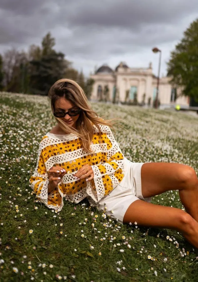 Easy Clothes Ecru And Yellow Crochet Taylor Blouse Women039s Clothing Blouses