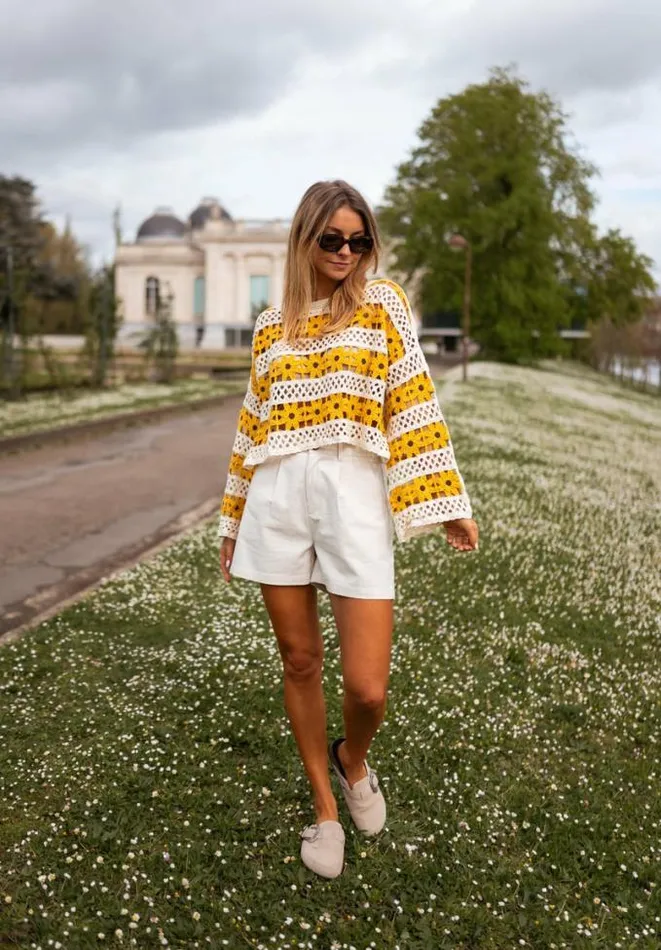 Easy Clothes Ecru And Yellow Crochet Taylor Blouse Women039s Clothing Blouses