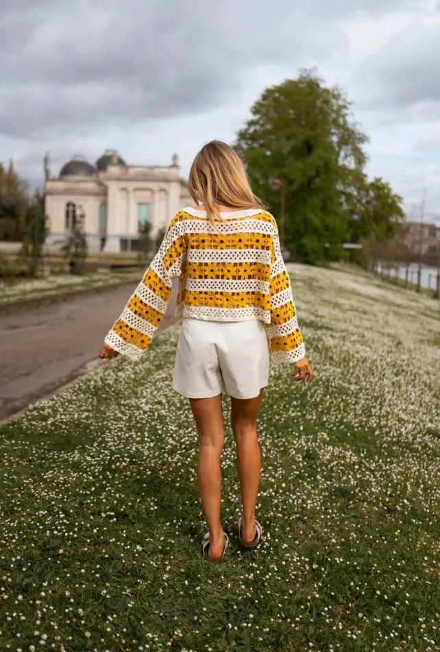 Easy Clothes Ecru And Yellow Crochet Taylor Blouse Women039s Clothing Blouses