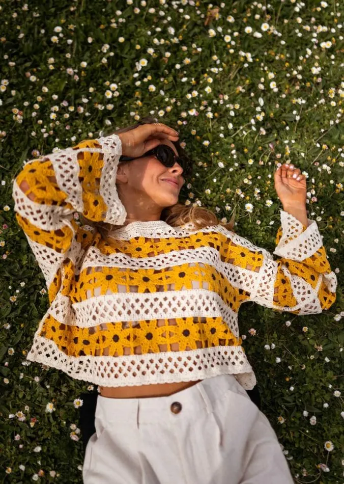 Easy Clothes Ecru And Yellow Crochet Taylor Blouse Women039s Clothing Blouses