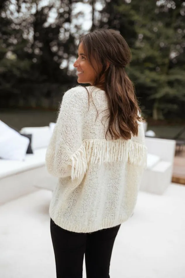 Easy Clothes Ecru Darius Cardigan With Fringes Women039s Clothing Cardigans