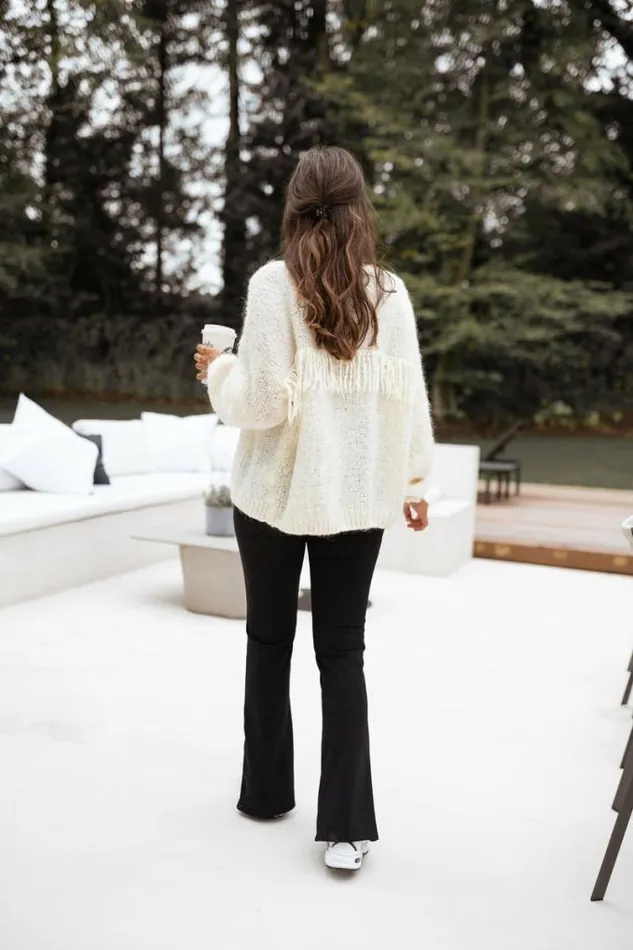 Easy Clothes Ecru Darius Cardigan With Fringes Women039s Clothing Cardigans Easy Clothes Ecru Darius Cardigan With Fringes Women039s Clothing Cardigans