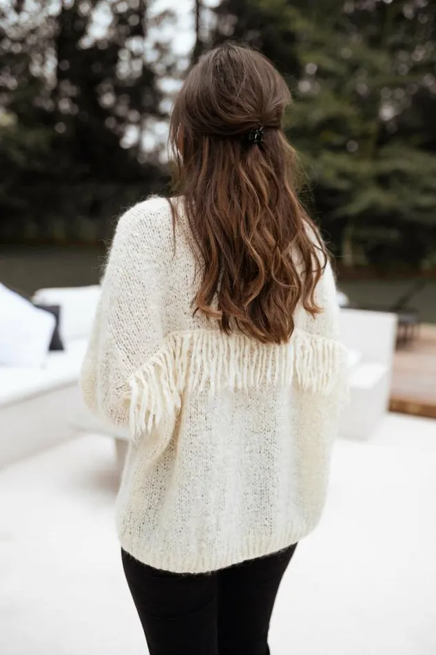Easy Clothes Ecru Darius Cardigan With Fringes Women039s Clothing Cardigans Easy Clothes Ecru Darius Cardigan With Fringes Women039s Clothing Cardigans