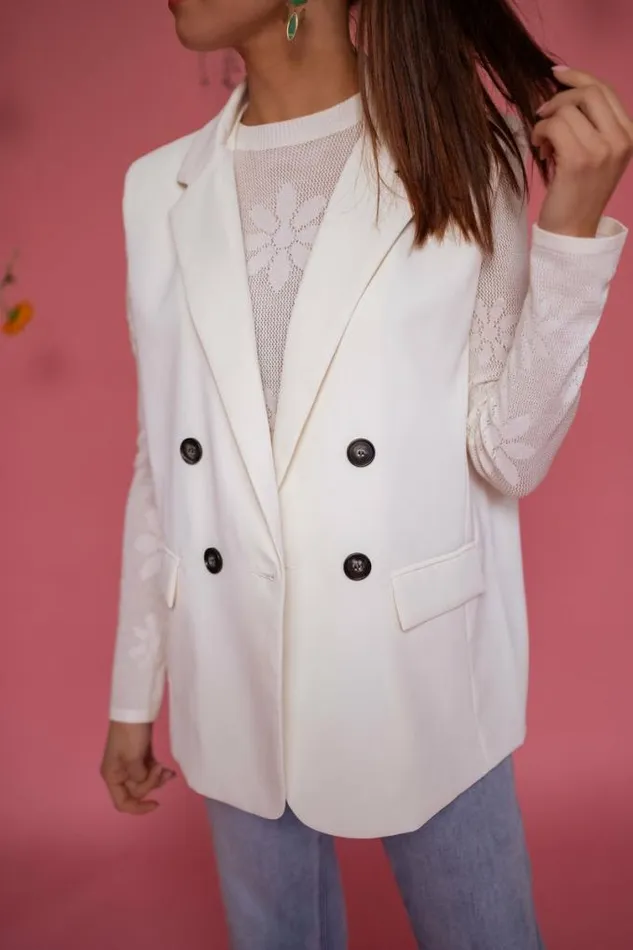 Easy Clothes Ecru Oana Sleeveless Blazer Women039s Clothing Blazers