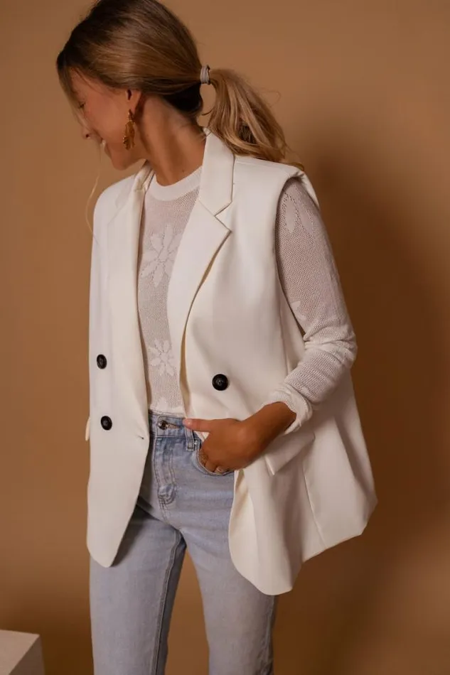 Easy Clothes Ecru Oana Sleeveless Blazer Women039s Clothing Blazers
