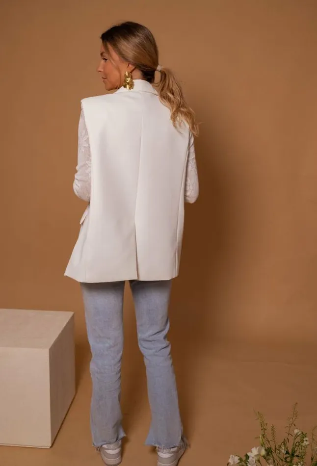 Easy Clothes Ecru Oana Sleeveless Blazer Women039s Clothing Blazers