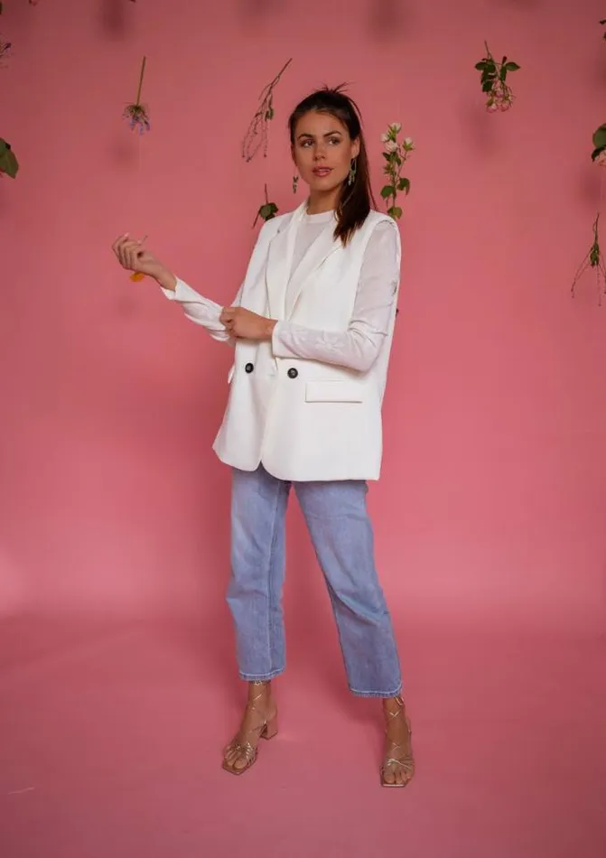 Easy Clothes Ecru Oana Sleeveless Blazer Women039s Clothing Blazers