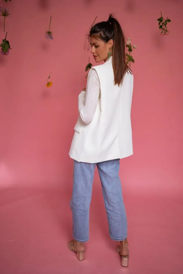 Easy Clothes Ecru Oana Sleeveless Blazer Women039s Clothing Blazers