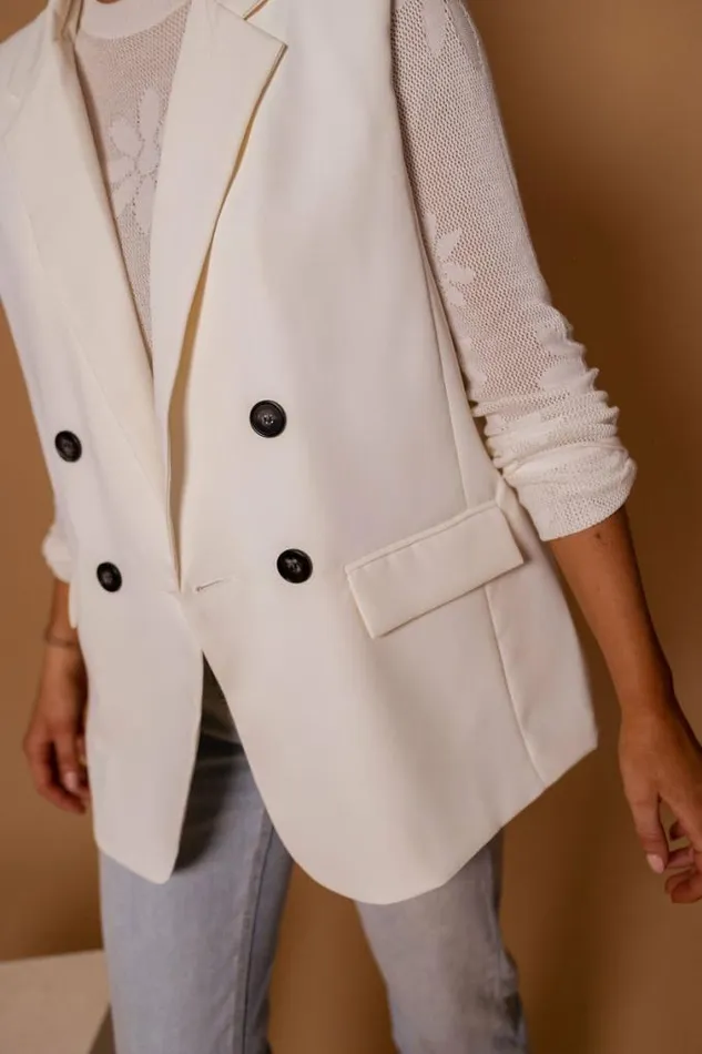 Easy Clothes Ecru Oana Sleeveless Blazer Women039s Clothing Blazers