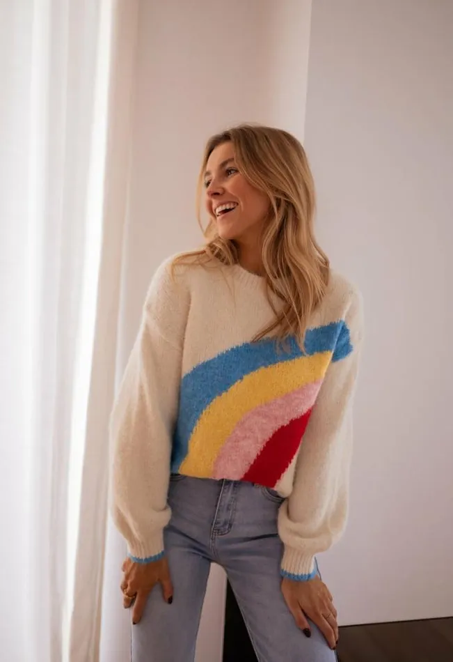 Easy Clothes Ecru Rainbow Sweater Women039s Clothing Sweaters