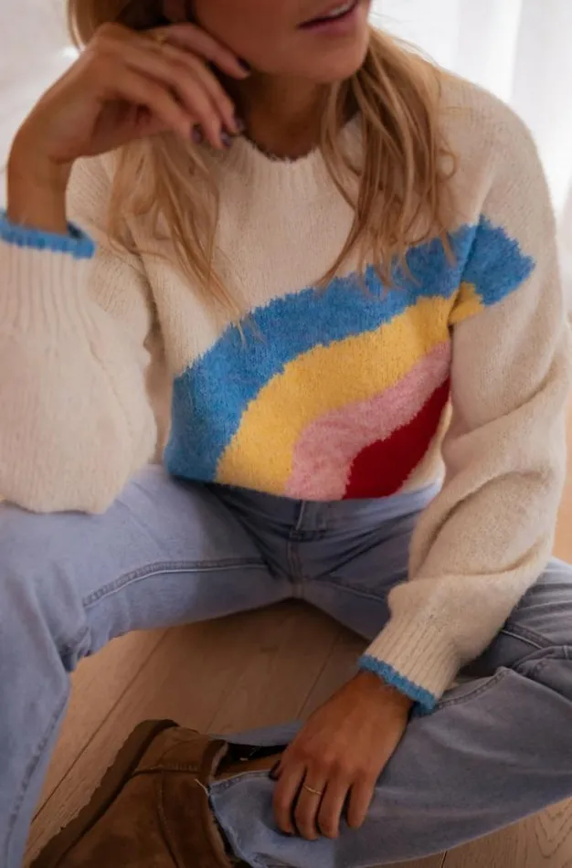 Easy Clothes Ecru Rainbow Sweater Women039s Clothing Sweaters