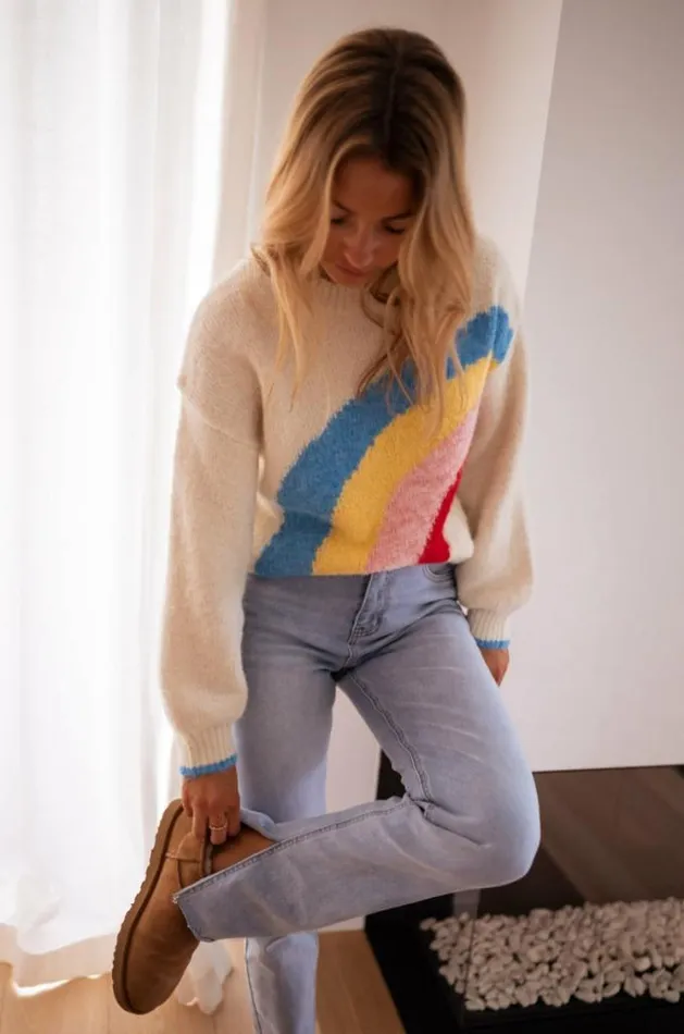 Easy Clothes Ecru Rainbow Sweater Women039s Clothing Sweaters