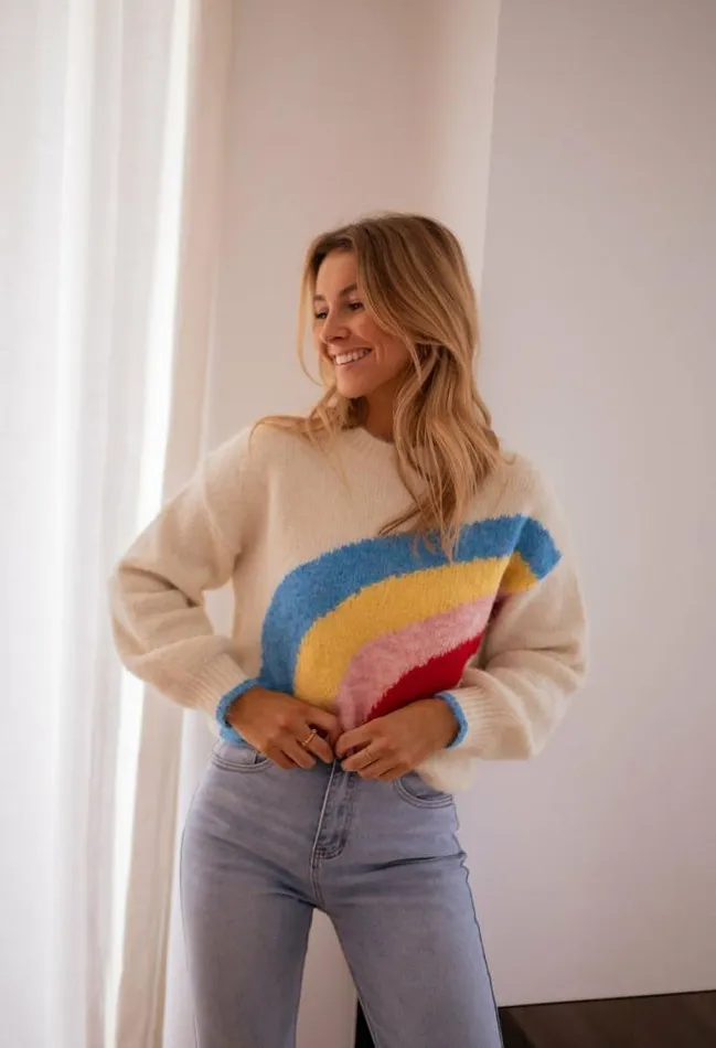 Easy Clothes Ecru Rainbow Sweater Women039s Clothing Sweaters