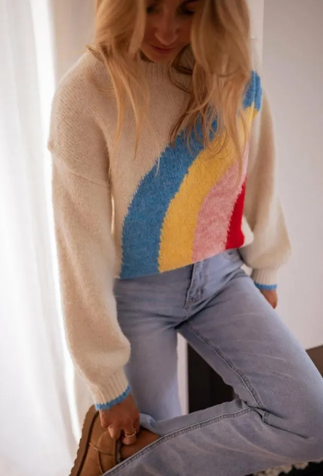 Easy Clothes Ecru Rainbow Sweater Women039s Clothing Sweaters