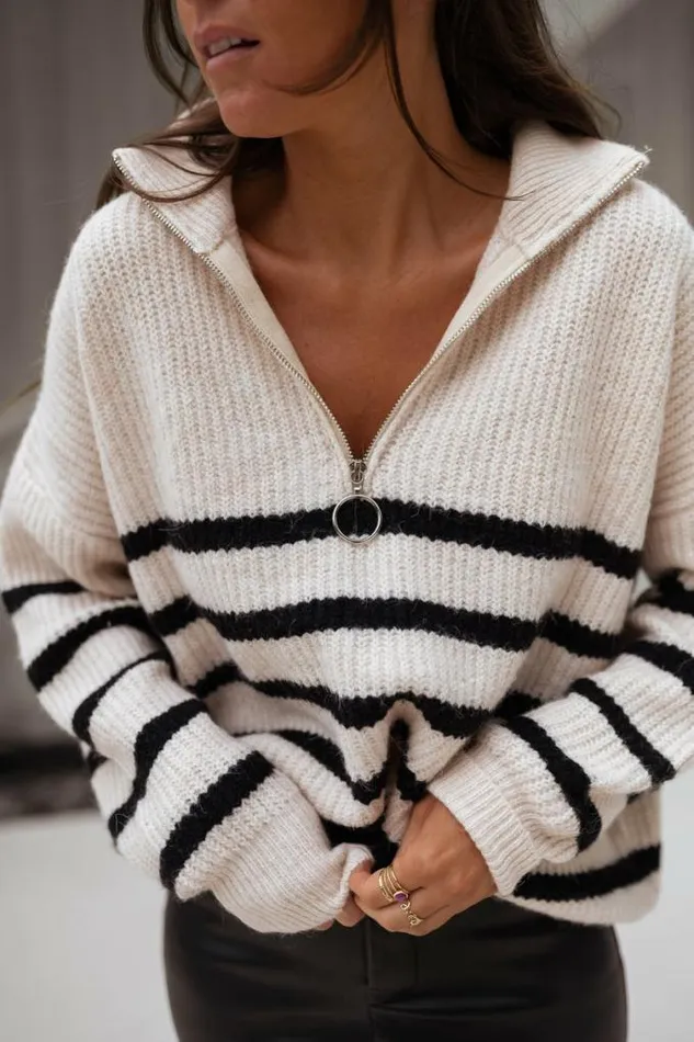 Easy Clothes Ecru Striped Lelio Sweater Ecru Women039s Clothing Sweaters