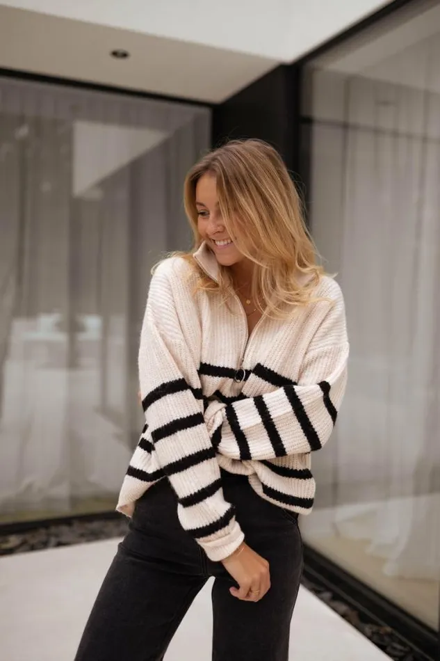 Easy Clothes Ecru Striped Lelio Sweater Ecru Women039s Clothing Sweaters Easy Clothes Ecru Striped Lelio Sweater Ecru Women039s Clothing Sweaters
