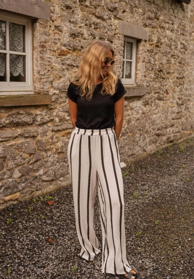 Easy Clothes Ecru Striped Maho Pants Women039s Clothing Pants and Jeans