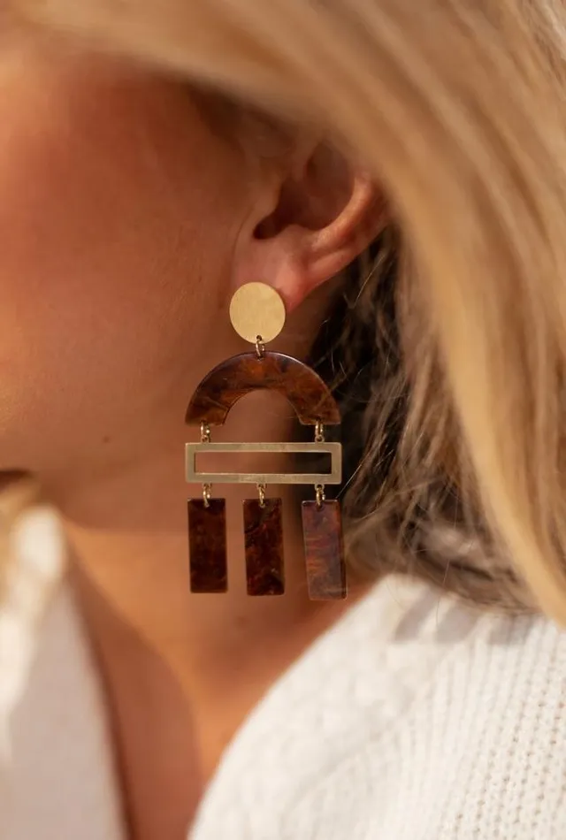 Easy Clothes Golden And Brown Neder Earrings Jewelry and Accessories Earrings