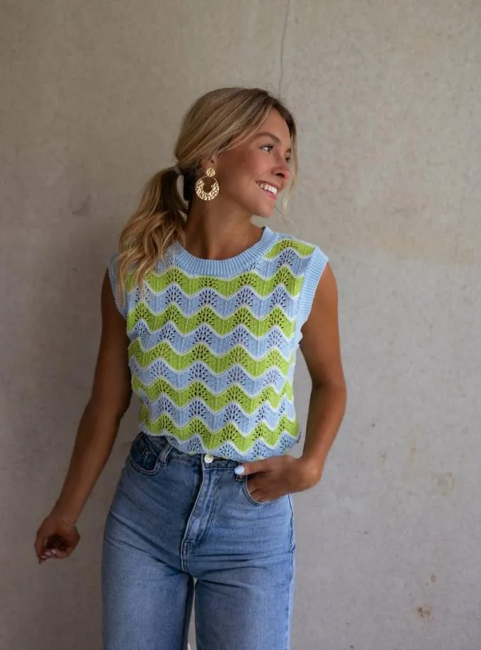 Easy Clothes Green And Blue Crochet Stany Top Women039s Clothing Tops