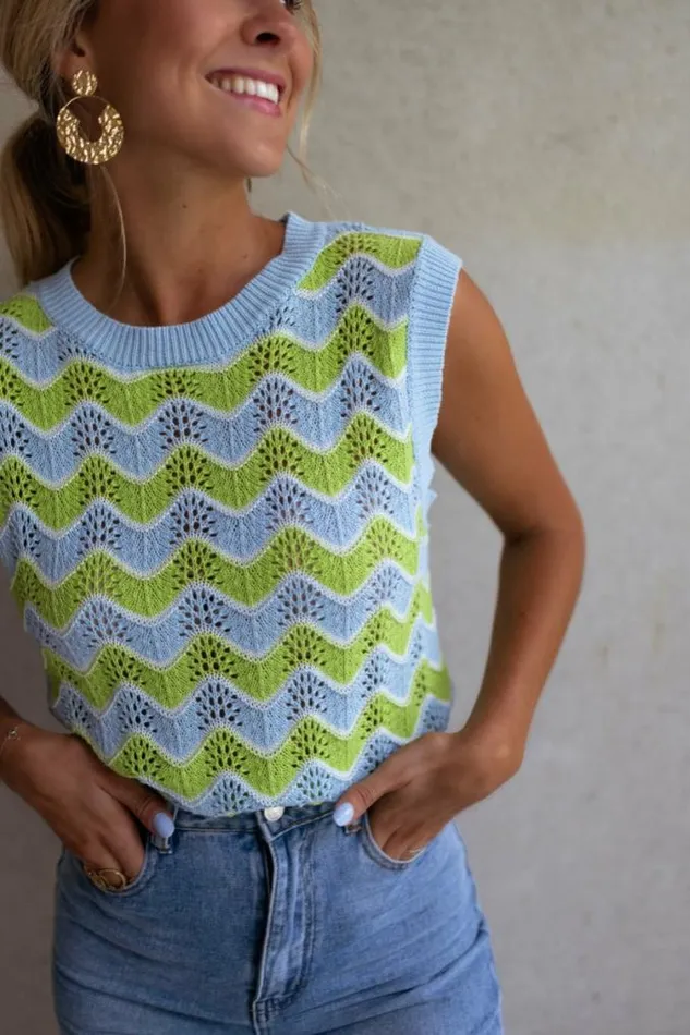 Easy Clothes Green And Blue Crochet Stany Top Women039s Clothing Tops