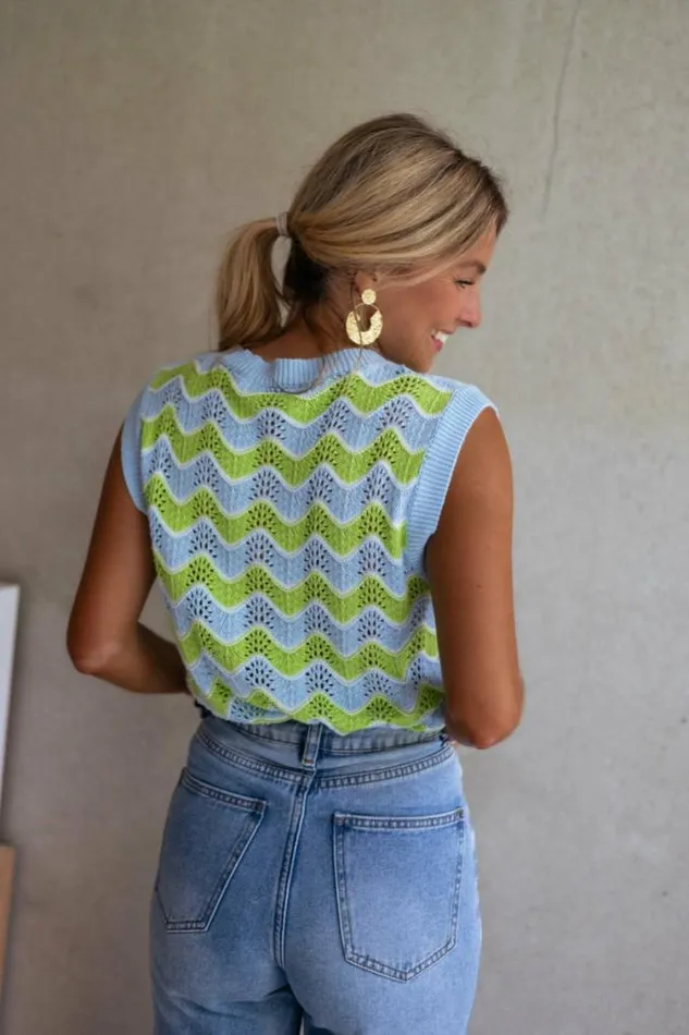 Easy Clothes Green And Blue Crochet Stany Top Women039s Clothing Tops