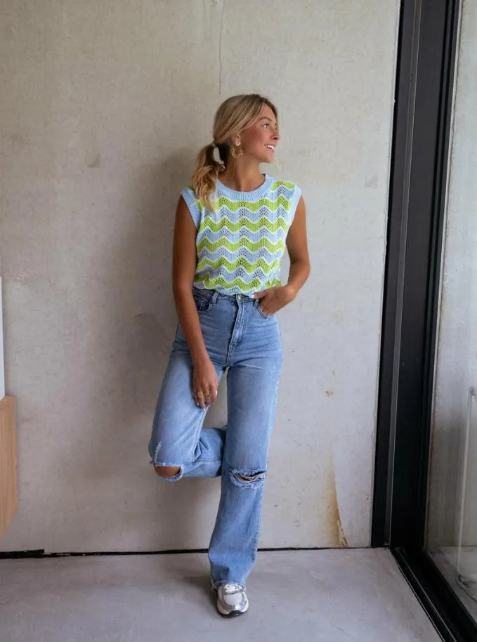 Easy Clothes Green And Blue Crochet Stany Top Women039s Clothing Tops