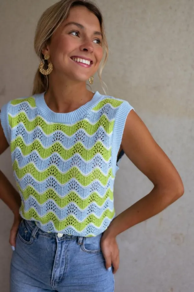 Easy Clothes Green And Blue Crochet Stany Top Women039s Clothing Tops