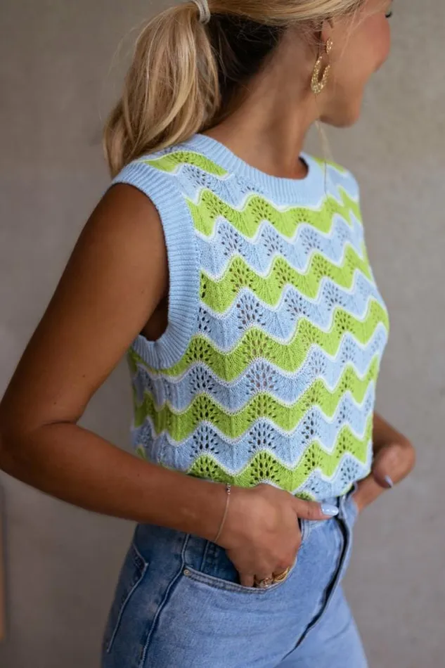 Easy Clothes Green And Blue Crochet Stany Top Women039s Clothing Tops
