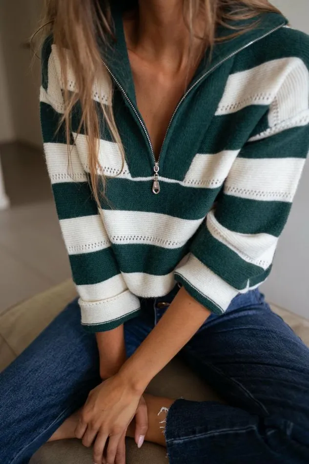 Easy Clothes Green And Ecru Striped Laura Sweater Women039s Clothing Sweaters