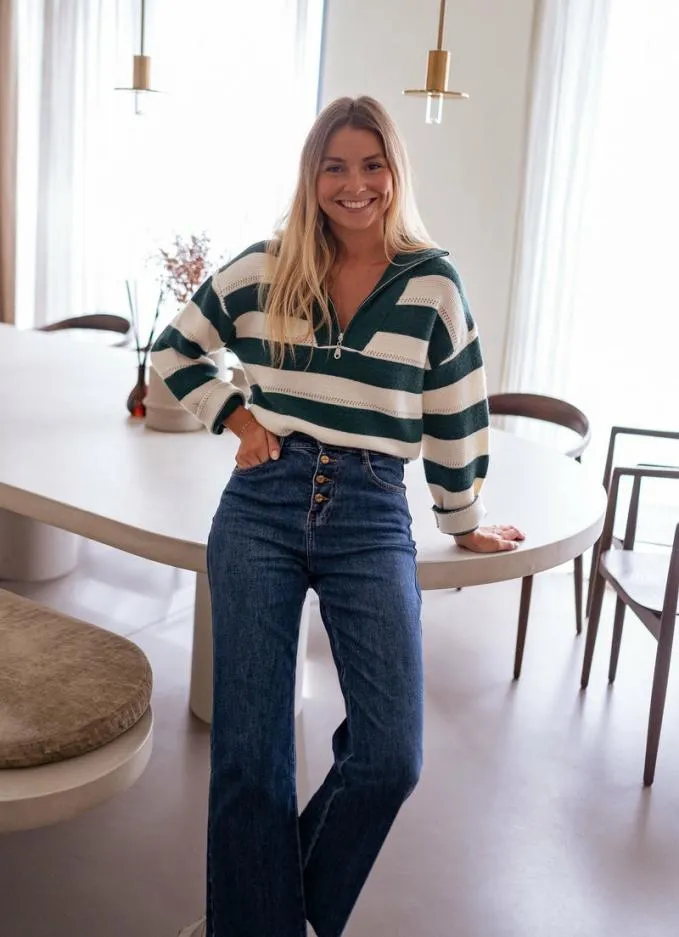 Easy Clothes Green And Ecru Striped Laura Sweater Women039s Clothing Sweaters