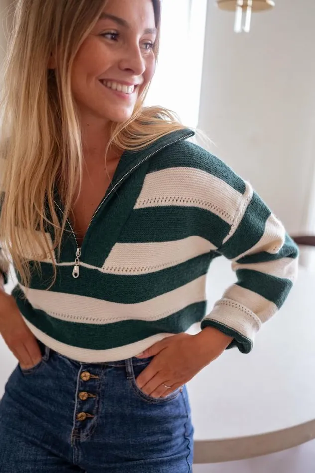 Easy Clothes Green And Ecru Striped Laura Sweater Women039s Clothing Sweaters