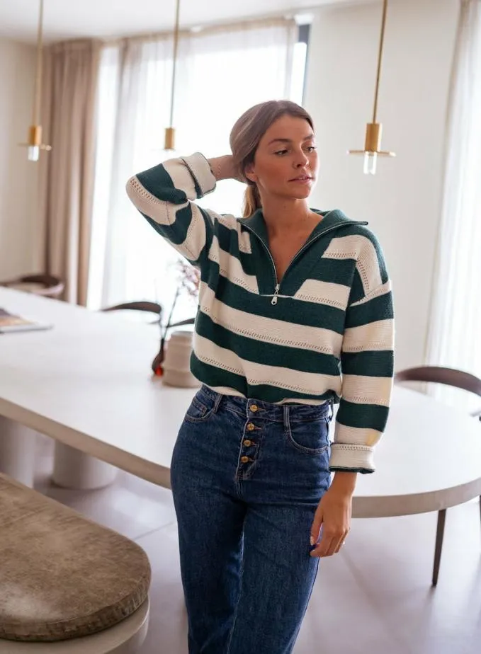 Easy Clothes Green And Ecru Striped Laura Sweater Women039s Clothing Sweaters