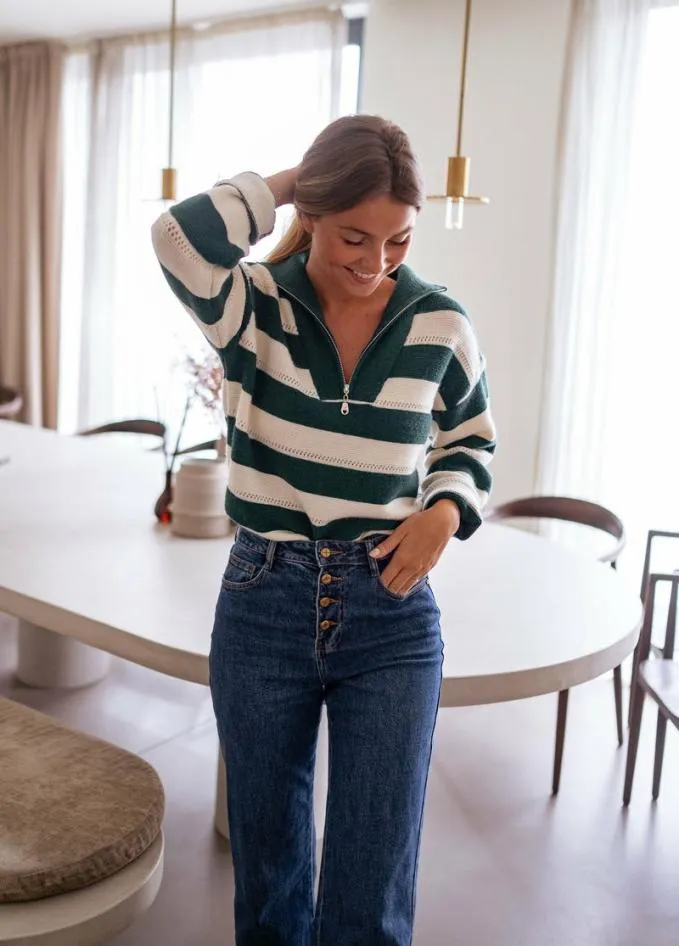 Easy Clothes Green And Ecru Striped Laura Sweater Women039s Clothing Sweaters