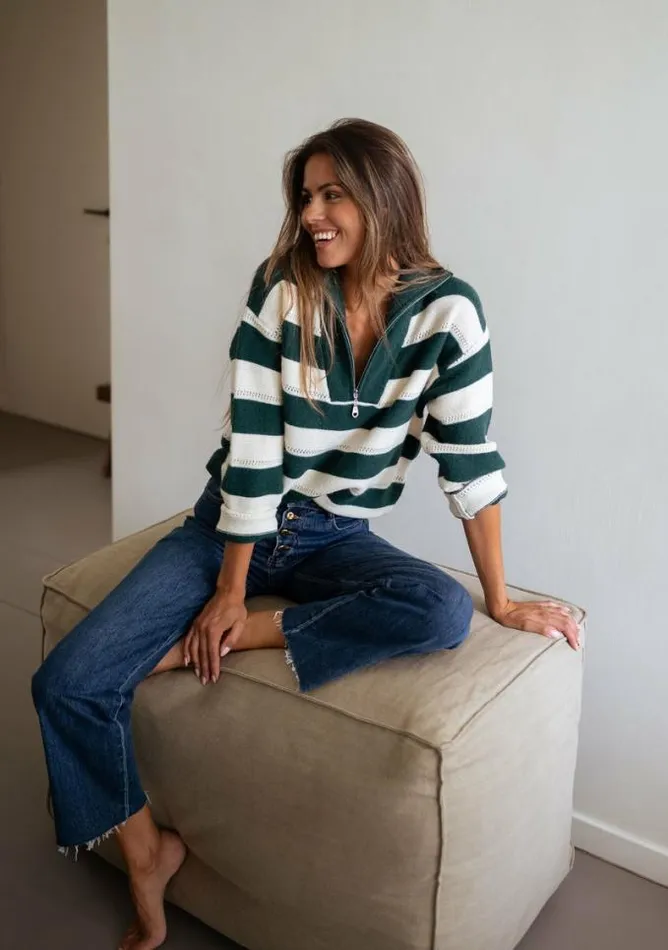 Easy Clothes Green And Ecru Striped Laura Sweater Women039s Clothing Sweaters