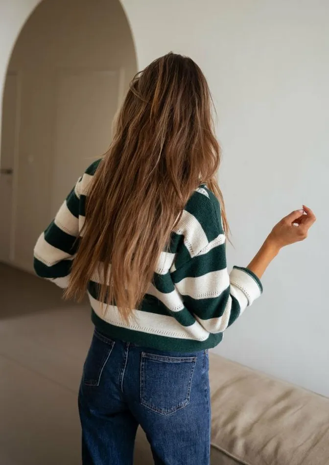 Easy Clothes Green And Ecru Striped Laura Sweater Women039s Clothing Sweaters