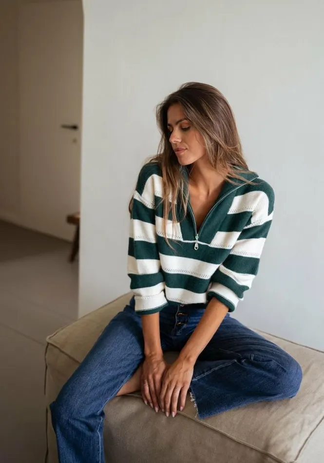 Easy Clothes Green And Ecru Striped Laura Sweater Women039s Clothing Sweaters