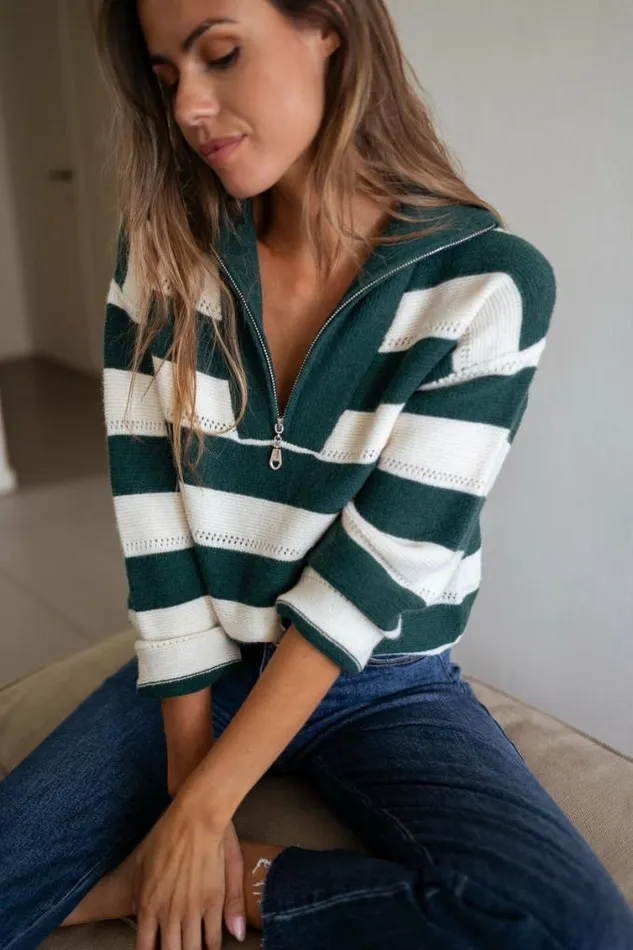 Easy Clothes Green And Ecru Striped Laura Sweater Women039s Clothing Sweaters