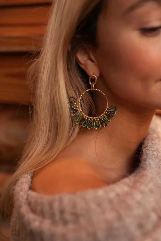 Easy Clothes Green And Golden Brien Earrings Green Jewelry and Accessories Earrings