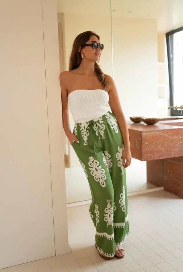 Easy Clothes Green Patterned Alena Pants Women039s Clothing Pants and Jeans