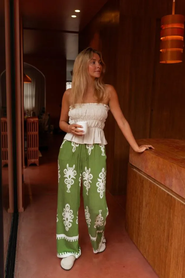 Easy Clothes Green Patterned Alena Pants Women039s Clothing Pants and Jeans