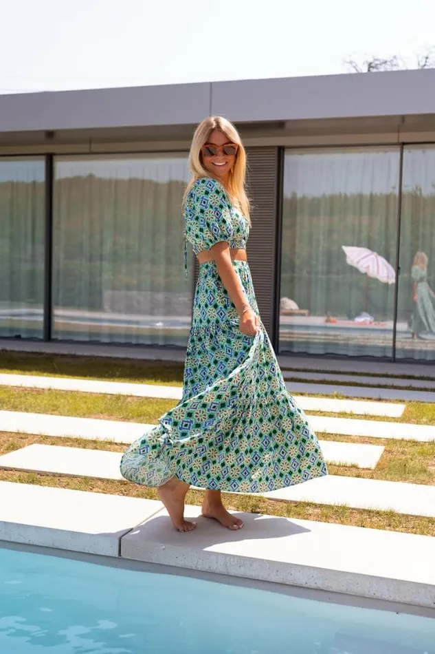 Easy Clothes Green Patterned Enes Skirt Women039s Clothing Skirts