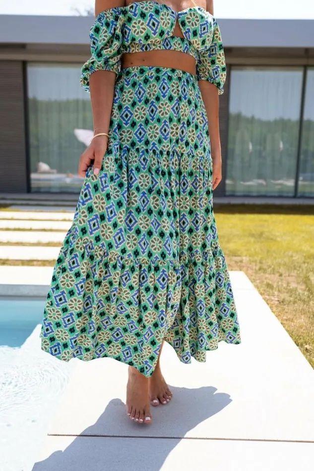 Easy Clothes Green Patterned Enes Skirt Women039s Clothing Skirts