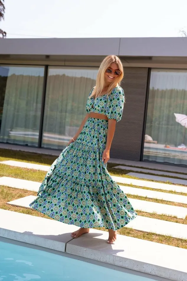 Easy Clothes Green Patterned Enes Skirt Women039s Clothing Skirts